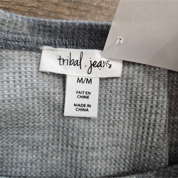 New Tribal Jeans Gray Green Camo Scoop Neck Tunic Dress 3/4 Bow Sleeves Pocket - Picture 9 of 16